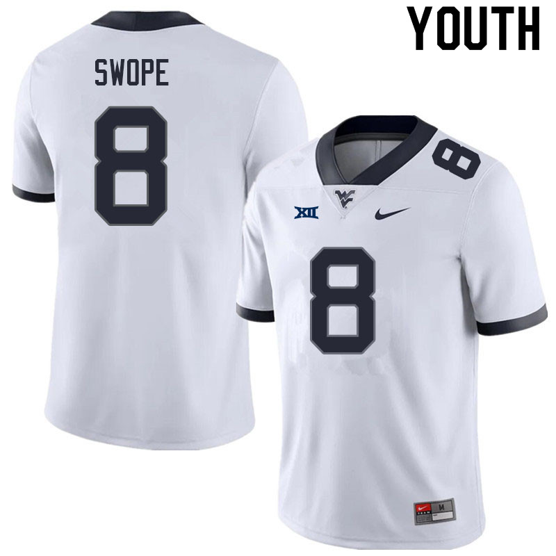 Youth #8 Ronan Swope West Virginia Mountaineers College Football Jerseys Sale-White - Click Image to Close